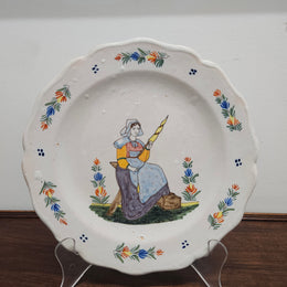 Rustic Hand Painted 19th Century Quimper Majolica Plate