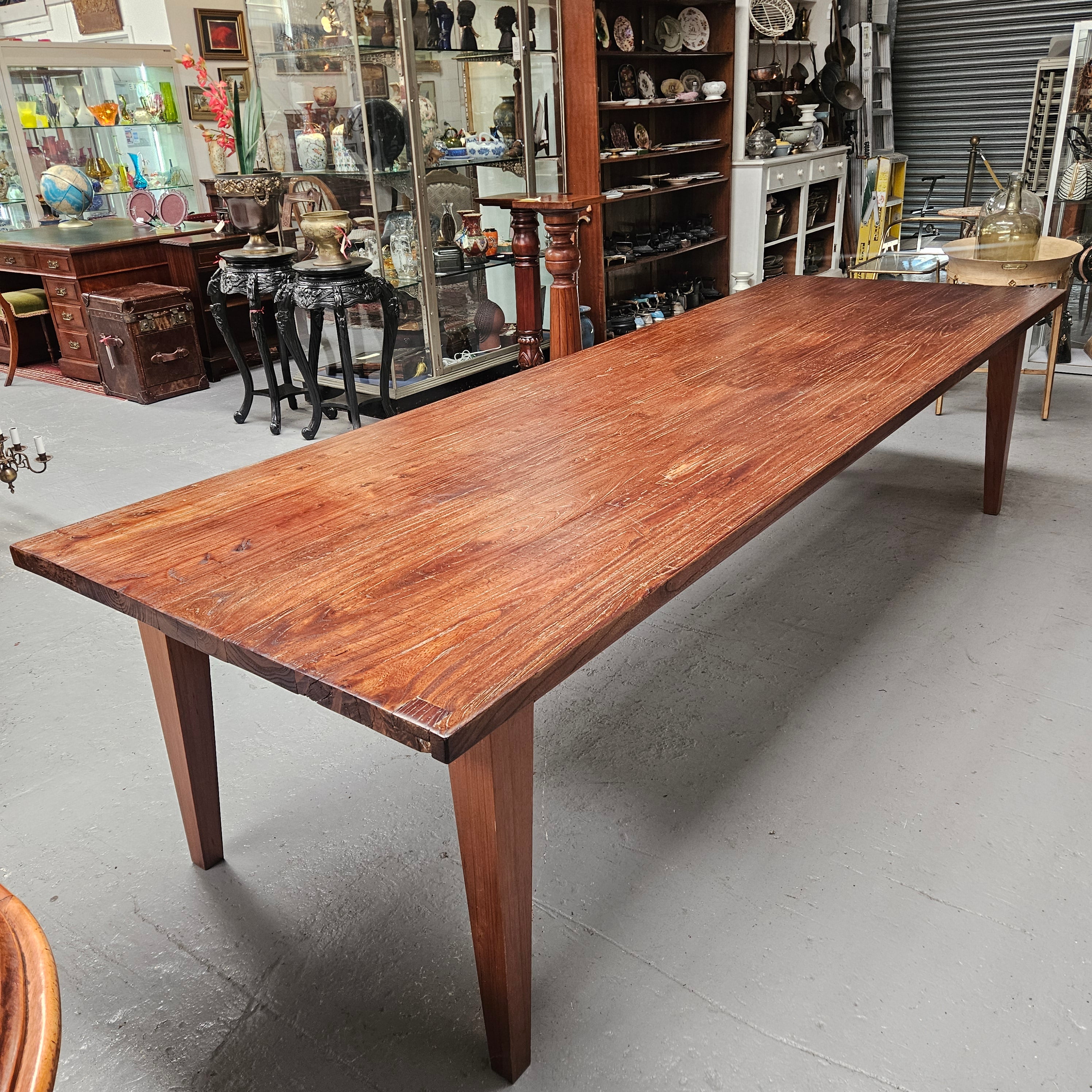 3 Meter Vintage Reclaimed Elm Top Farmhouse Style Dining Table | Antique & Vintage | Moonee Ponds Antiques | Australia Wide