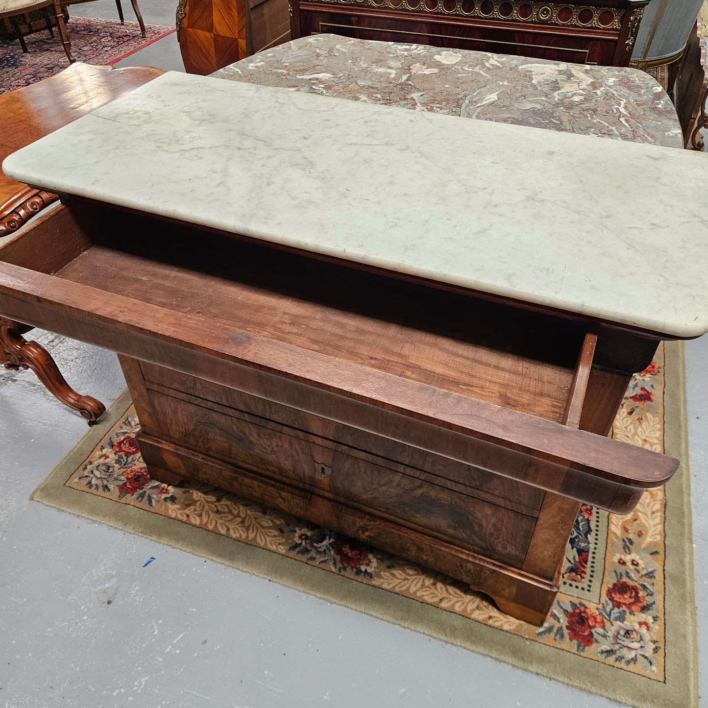 19th Century Louis Phillipe Chest  of Figured Walnut and Marble Top