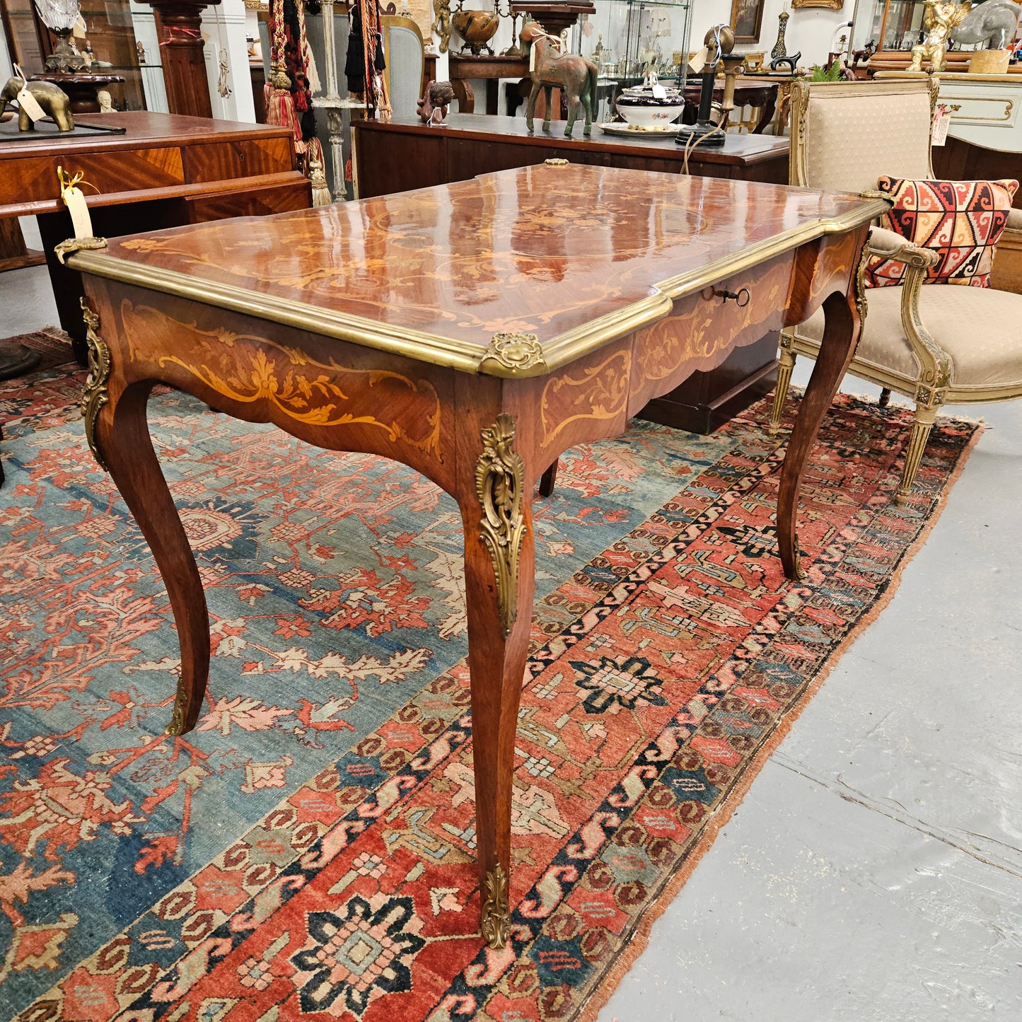 Rosewood Louis 15th Style Marquetry Inlaid Bureau Plat Desk