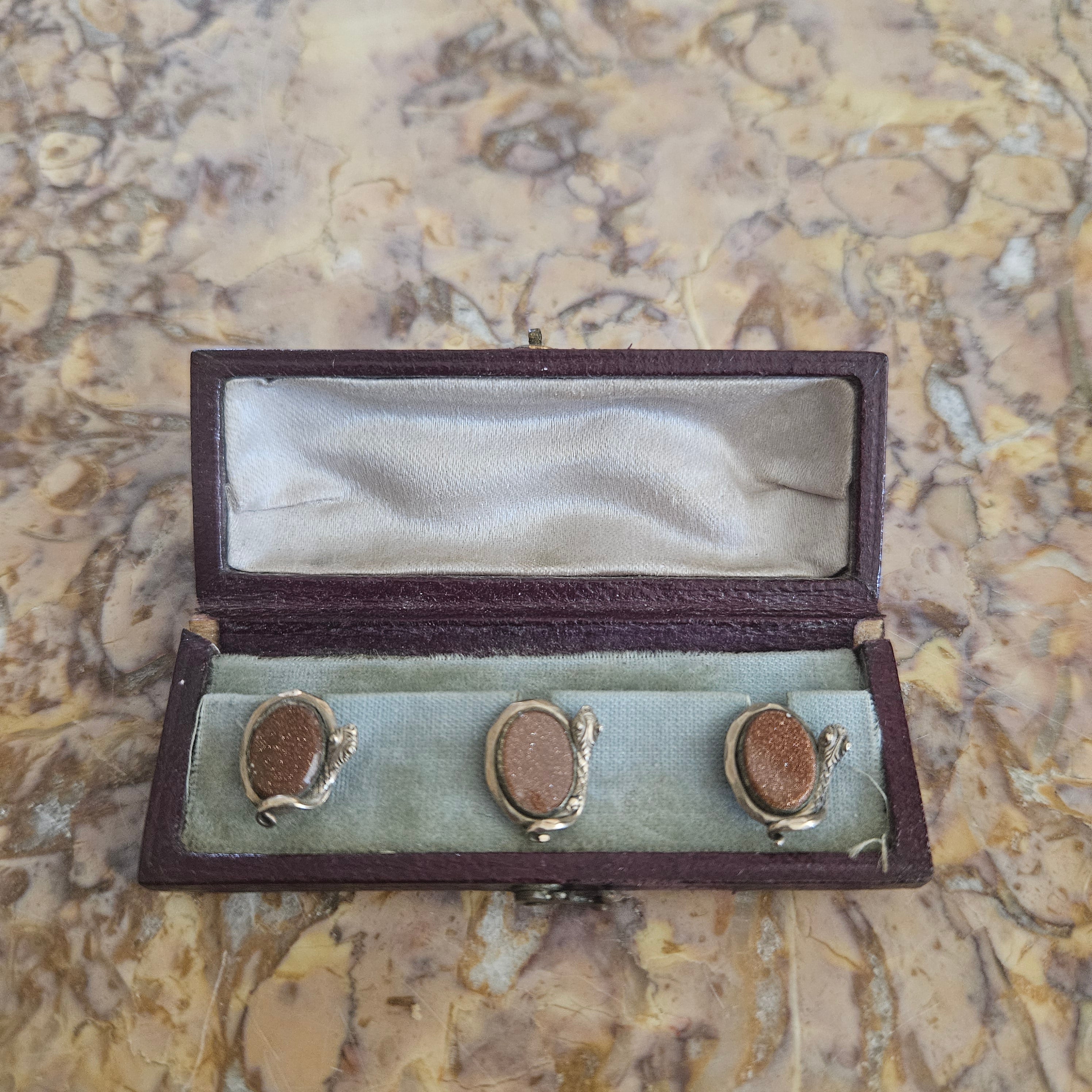 Set 3 Goldstone & Gold Studs of snake design