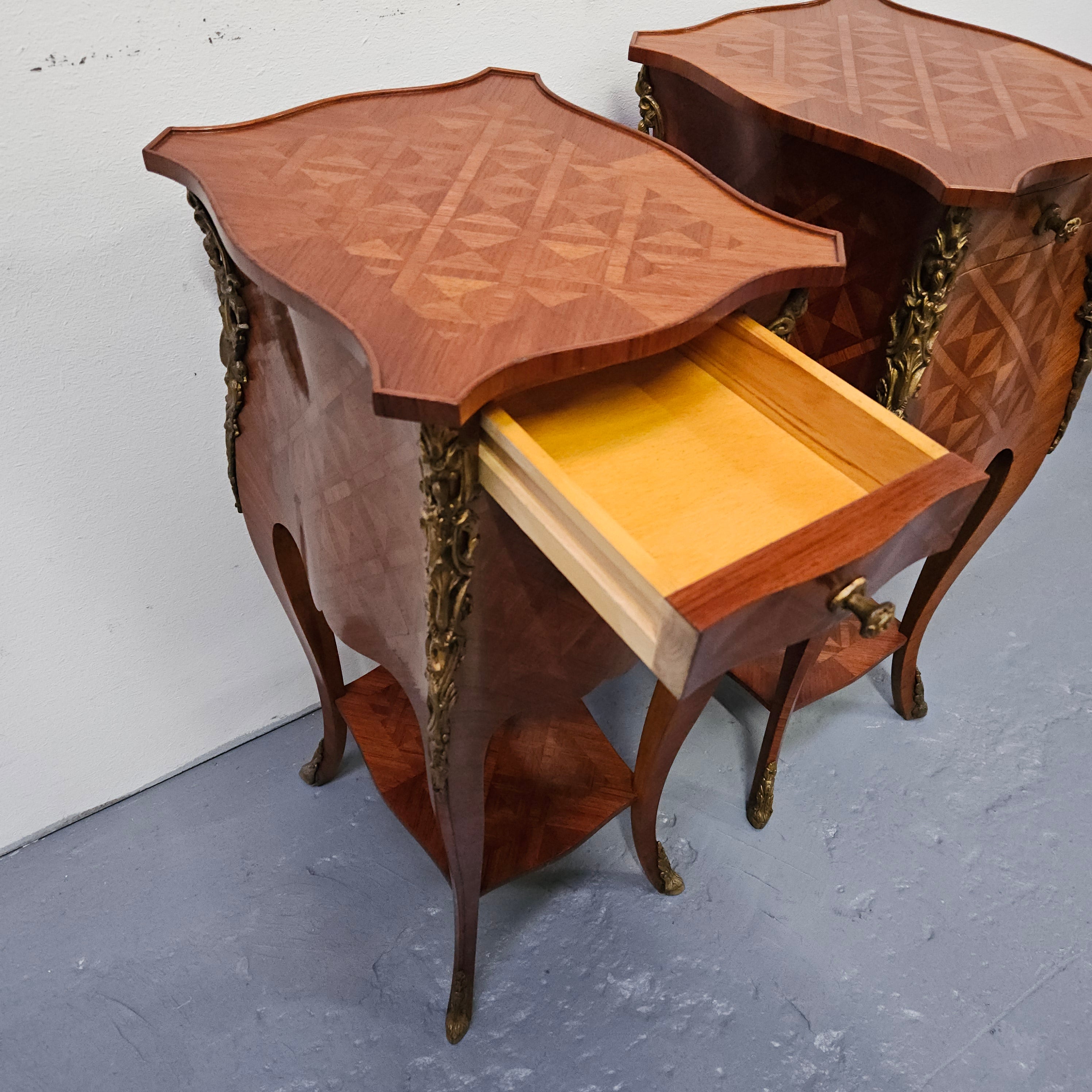 Louis XV Style Pair of French Inlaid Kingwood Bedside Cabinets | Antique & Vintage | Moonee Ponds Antiques | Australia Wide Delivery