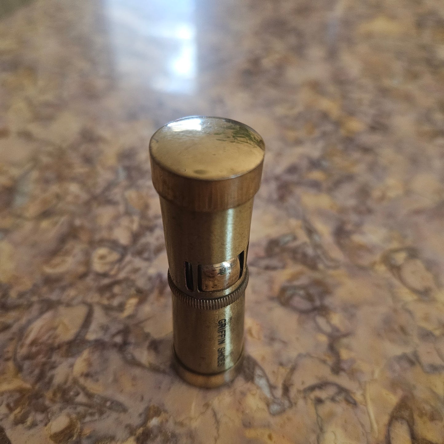 Vintage Ladies Squeeze Automatic Petrol Lighter. Advertising "Griffin Shoes".