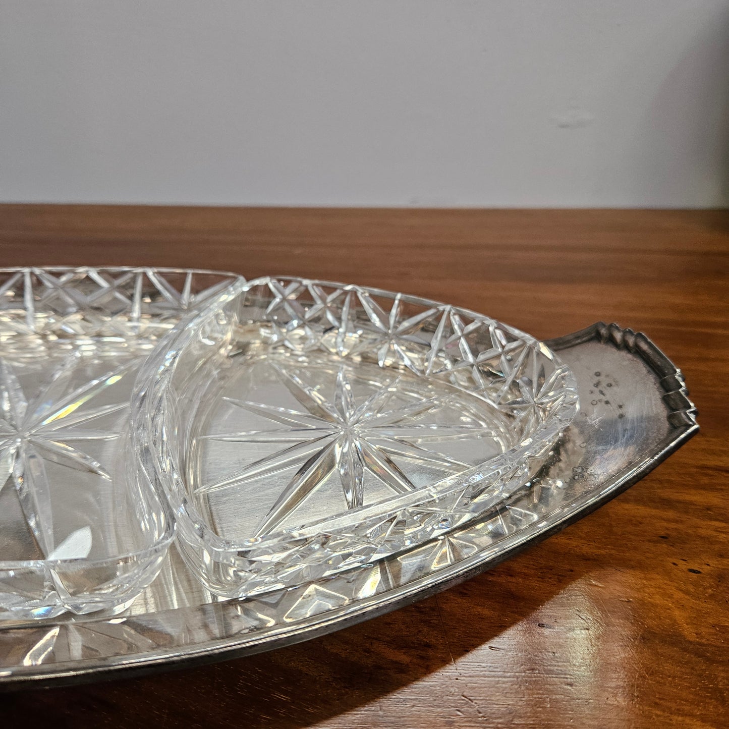 Hardy Brothers EPNS Silver Tray & Cut Crystal Dividers