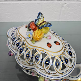 Vintage Servre Style Potpourri Holder With Fruit & Insects