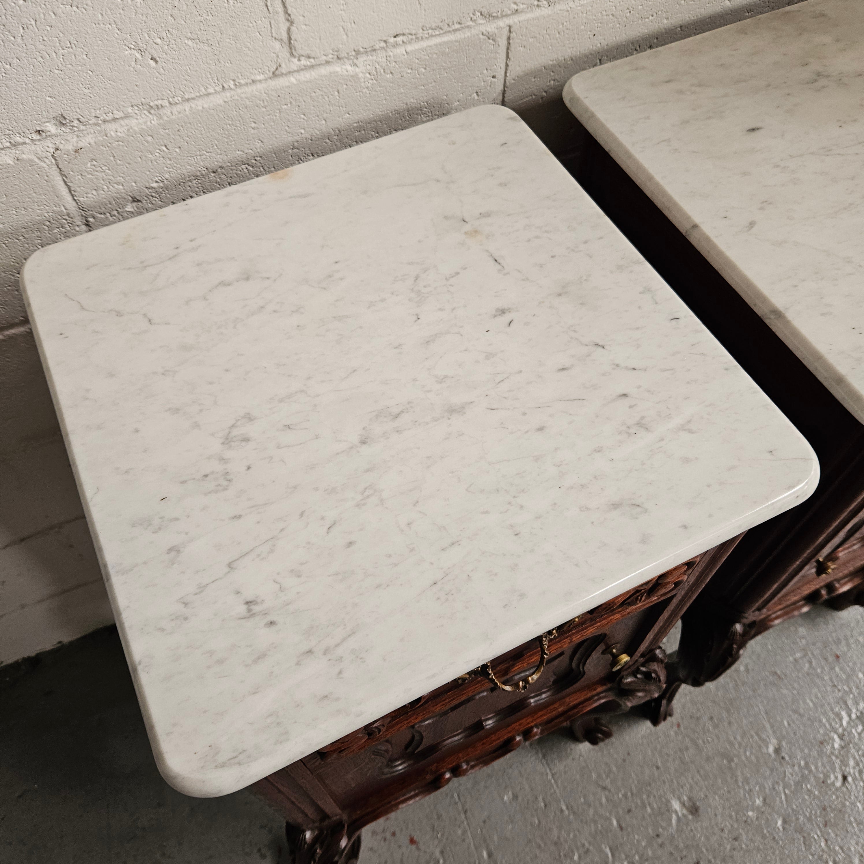 Pair of Louis XV Style White Marble Top Bedside Cabinets | Antique & Vintage | Moonee Ponds Antiques | Australia Wide Delivery