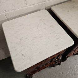 Pair of Louis XV Style White Marble Top Bedside Cabinets | Antique & Vintage | Moonee Ponds Antiques | Australia Wide Delivery