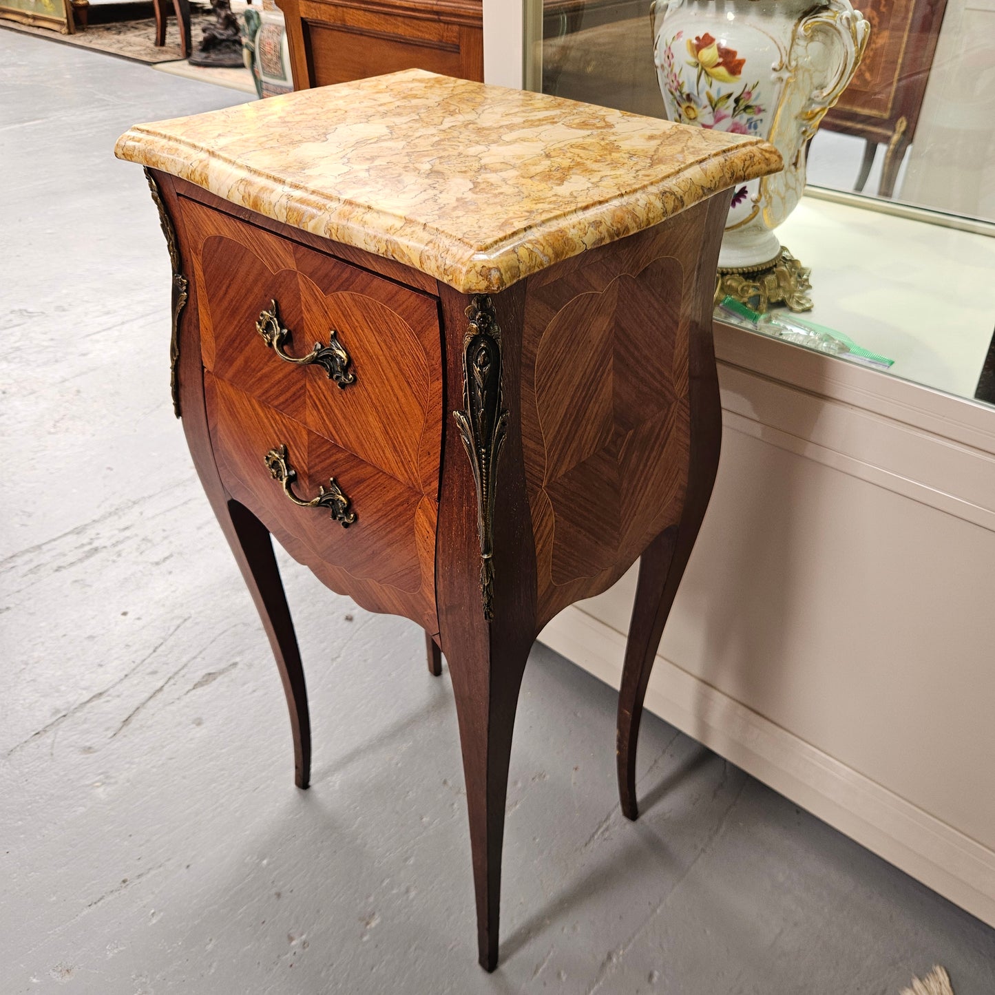 Louis XV Style Marble Top Bedside Table