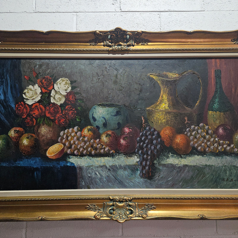 Sourced from France a beautiful oil on canvas still life in a decorative gilt frame. It is in good original condition.