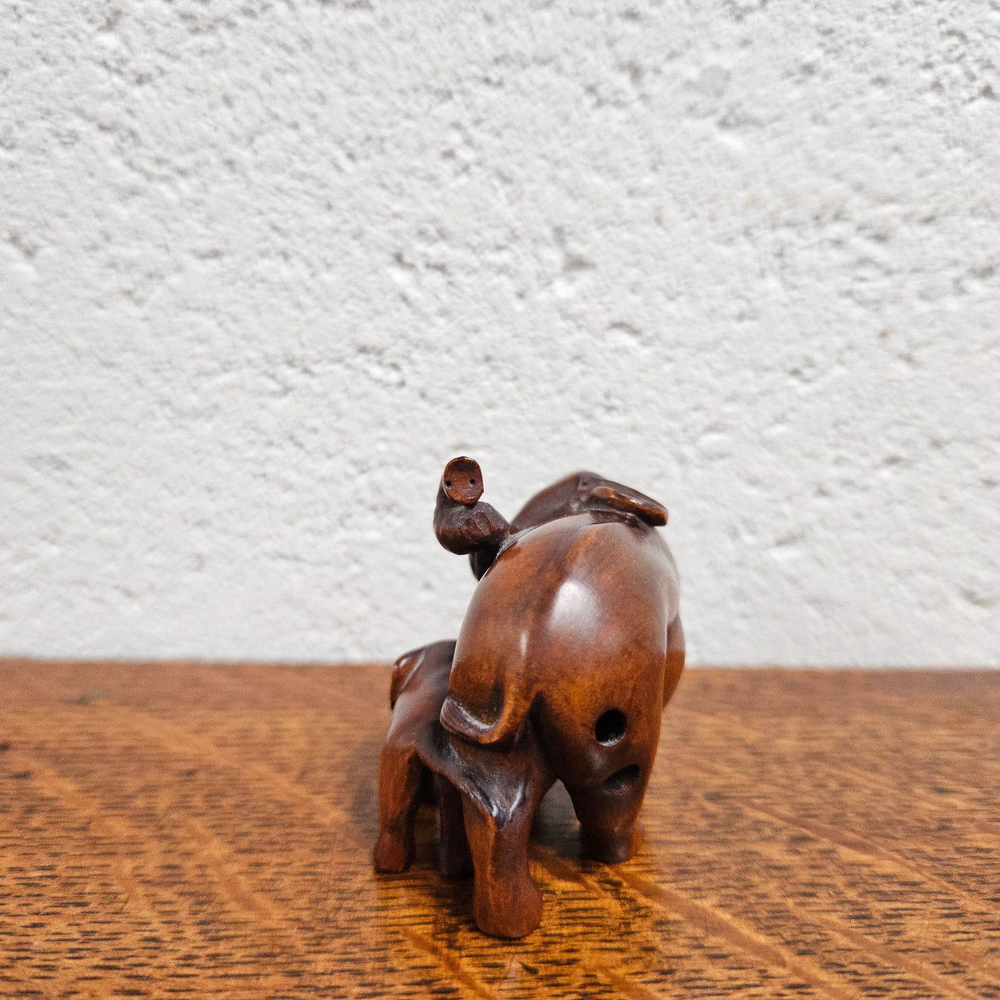 Carved and Signed Wooden Elephant Netsuke