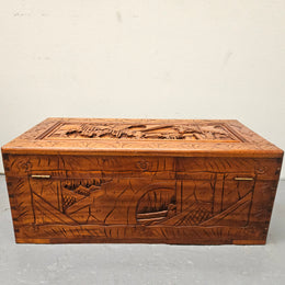Small Oriental Carved Camphor Wood Chest