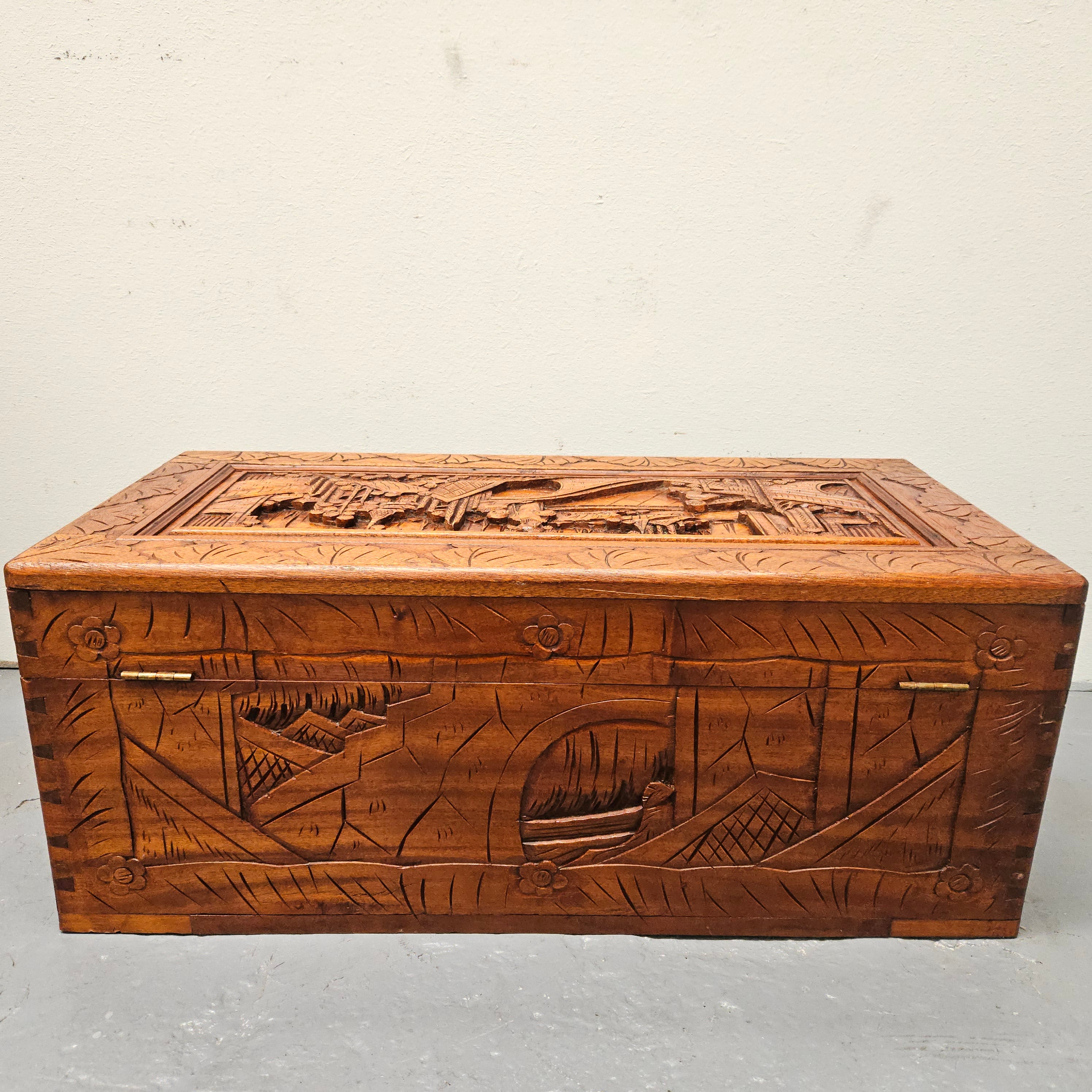 Small Oriental Carved Camphor Wood Chest | Antique & Vintage | Moonee Ponds Antiques | Australia Wide Delivery