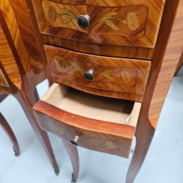 Miniature Pair of Marquetry Inlaid Louis XV Style Bedsides