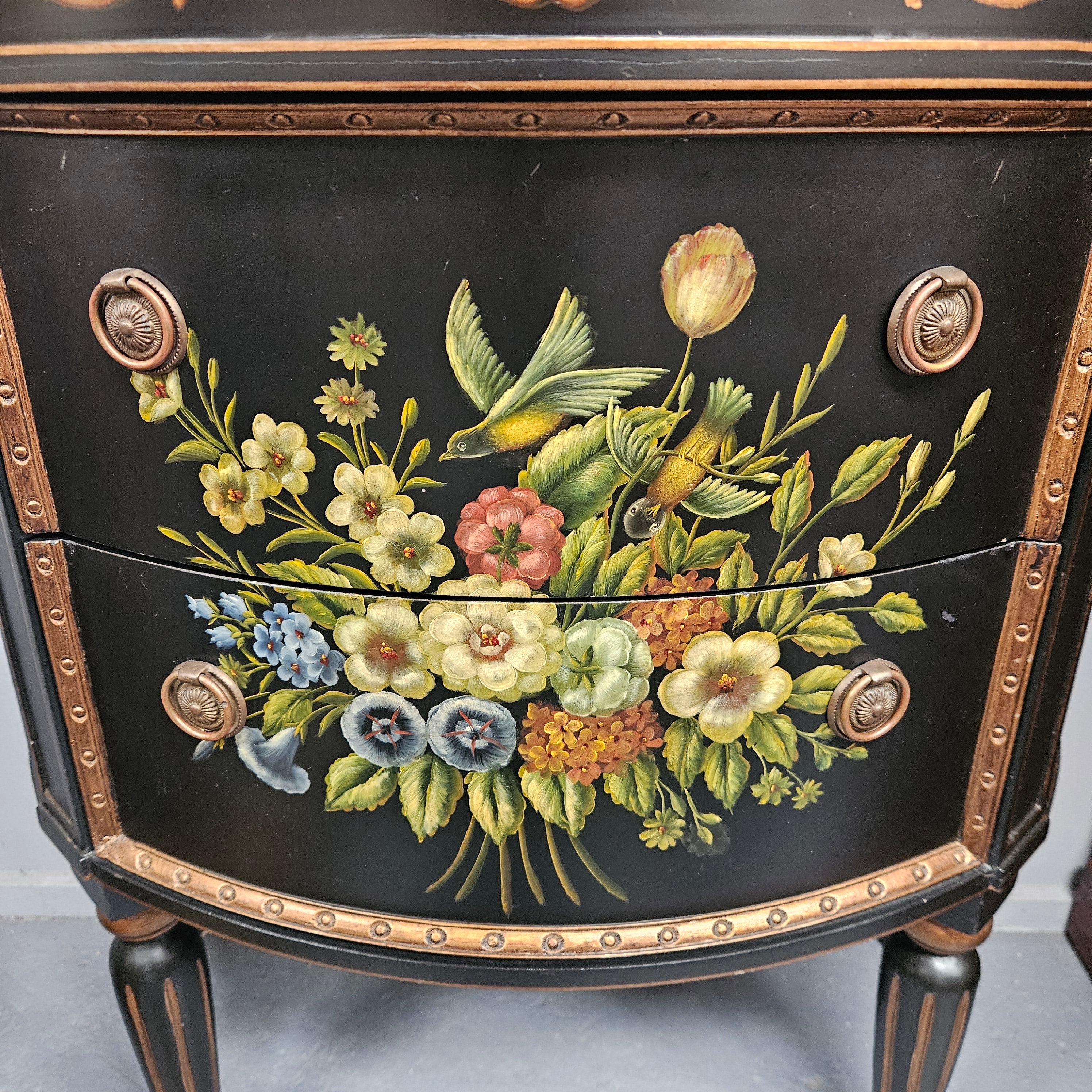 French Style Ebonised Hand Painted Chest of Drawers | Antique & Vintage | Moonee Ponds Antiques | Australia Wide Delivery