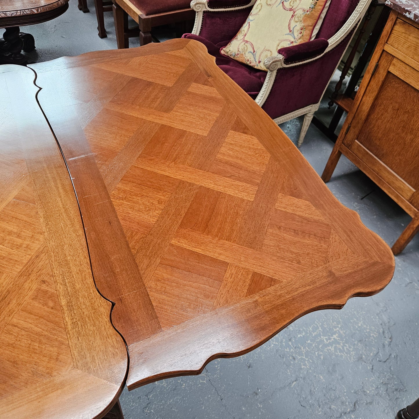 Louis XV Style Walnut Parquetry Top Extension Table
