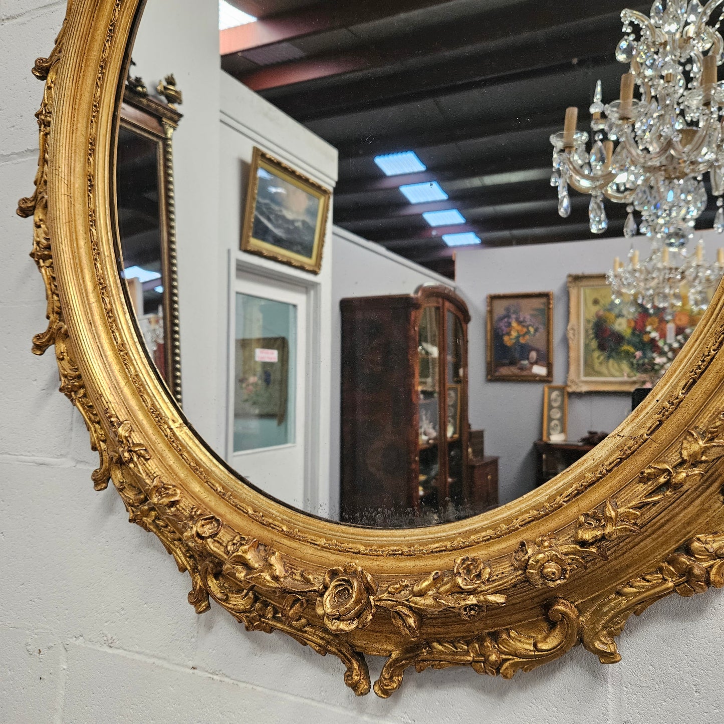 Amazing French 19th Century Oval Gilt Wall Mirror