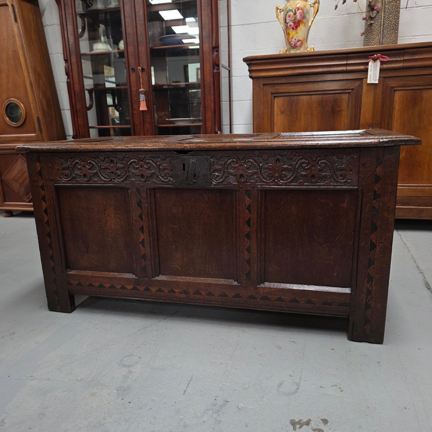 18th Century French Oak Coffer Featuring Beautiful Carvings