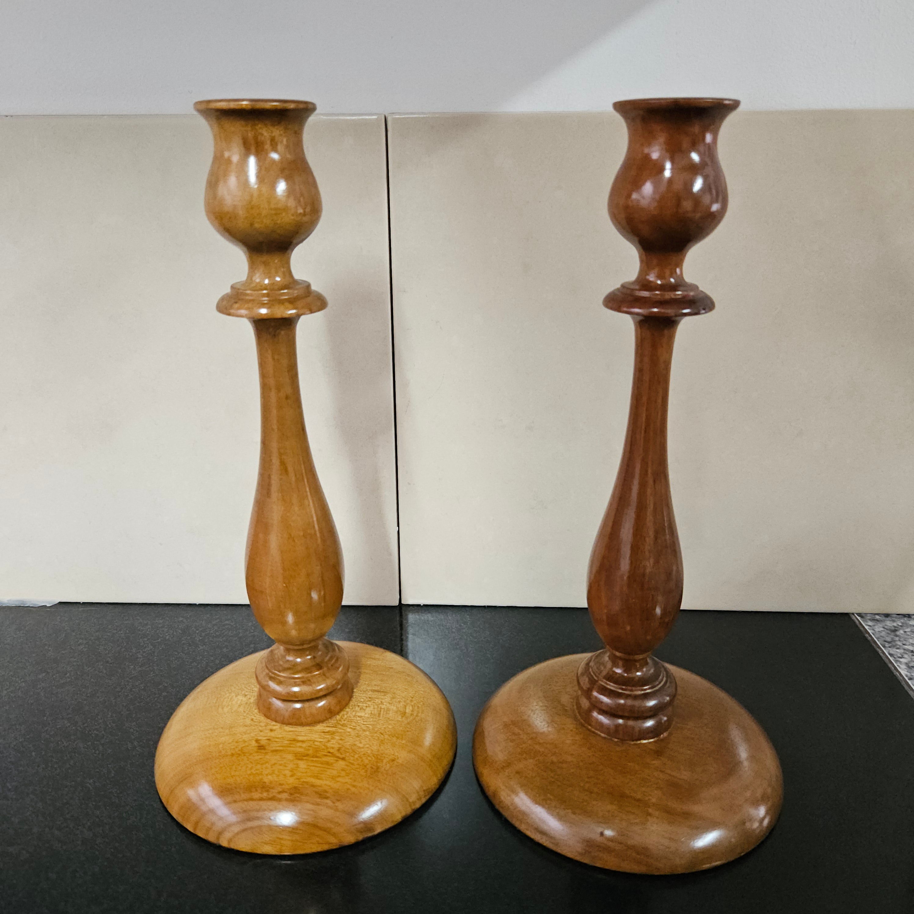 Pair Vintage Walnut Candlesticks
