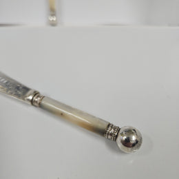 Pair Antique Mother Of Pearl & Silver Plate Butter Knives