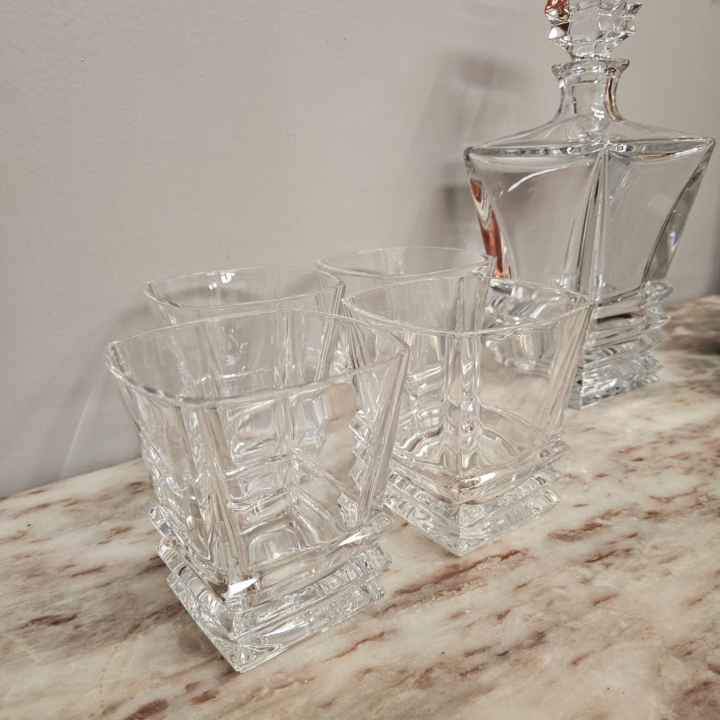 Vintage Royal Doulton Crystal Prism Decanter & Glasses