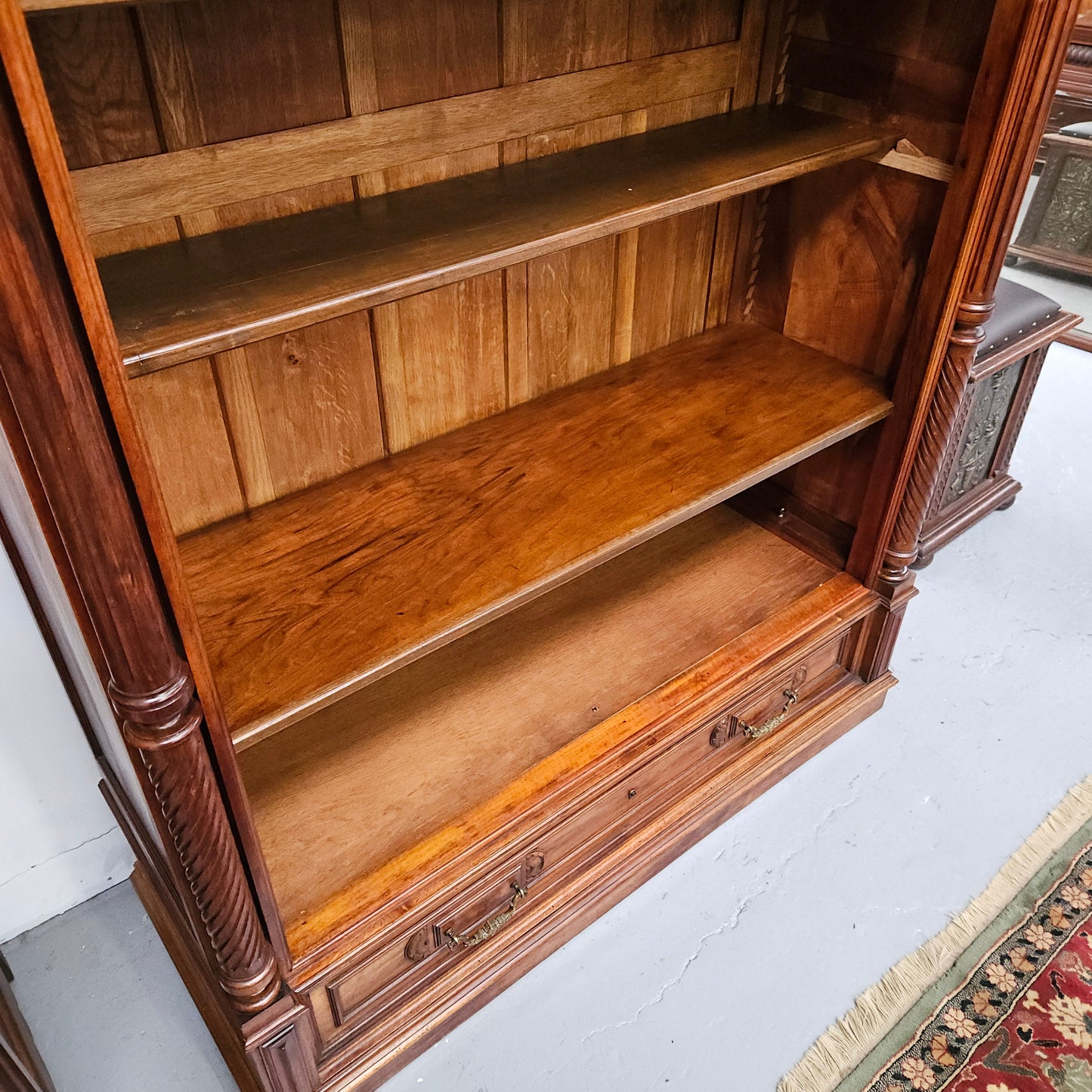 Henry 2nd Style 19th Century Walnut Open Bookcase With Drawer