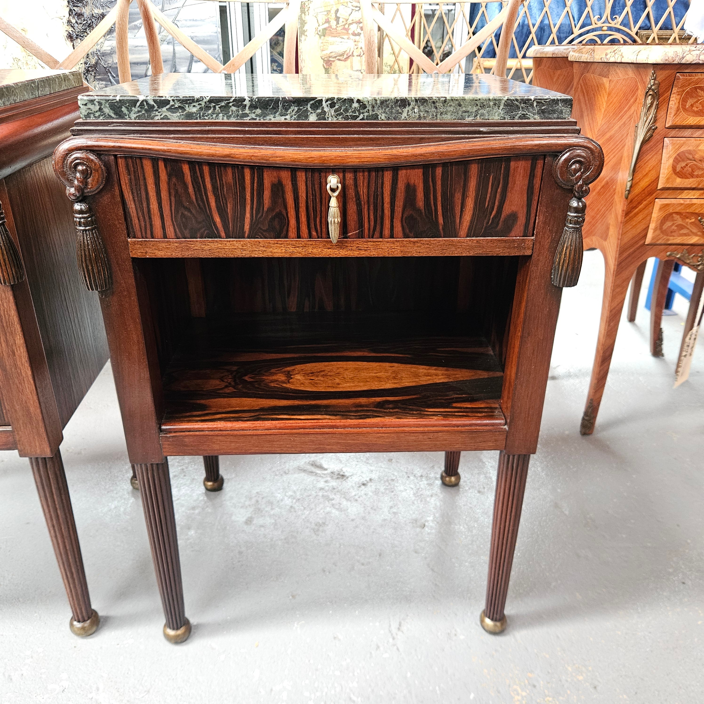 Elegant Pair of French Art Deco Marble Top Bedsides | Antique & Vintage | Moonee Ponds Antiques | Australia Wide Delivery