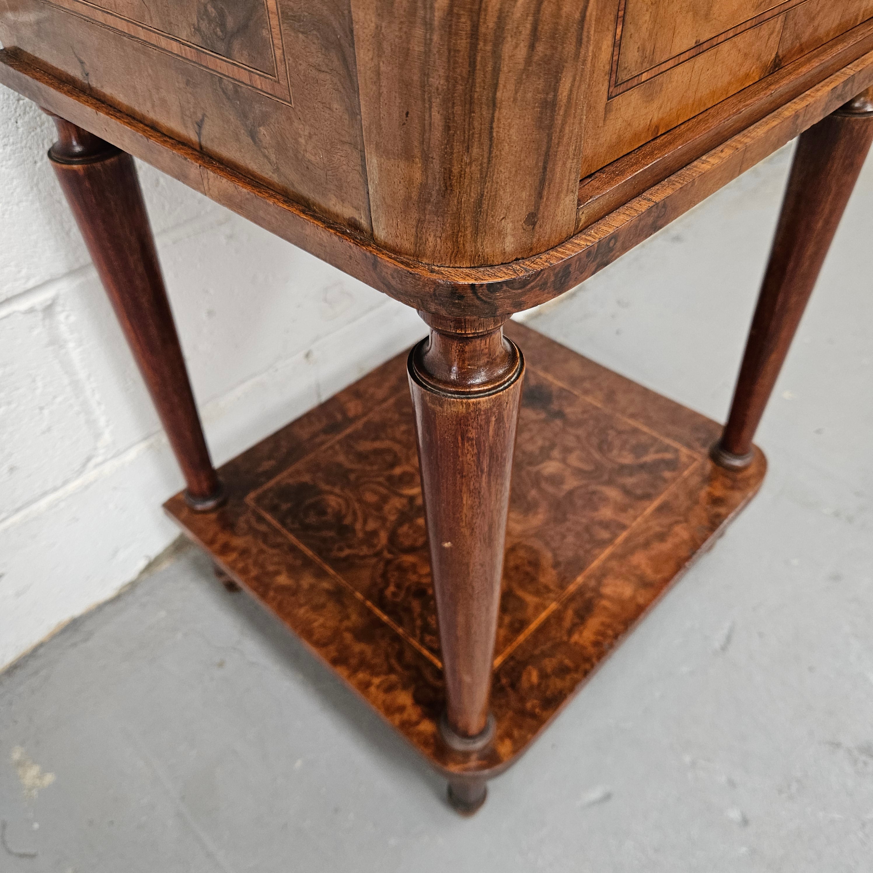 French Figured Walnut Marble Top Bedside | Antique & Vintage | Moonee Ponds Antiques | Australia Wide