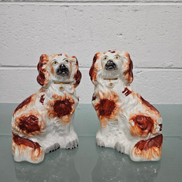 Pair of Antique Staffordshire Spaniels Statues