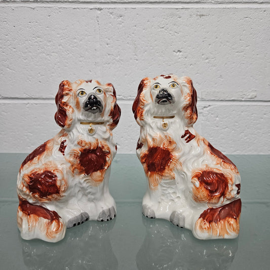 Pair of Antique Staffordshire Spaniels Statues