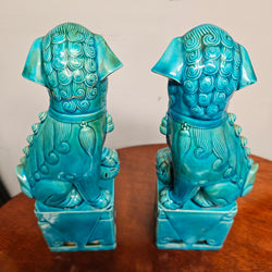 Pair of Vintage Chinese Turquoise Glazed Guardian Foo Dogs