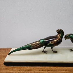 French Art Deco Pair Of Spelter Pheasants On A Marble Plinth | Antique & Vintage | Moonee Ponds Antiques | Australia Wide Delivery