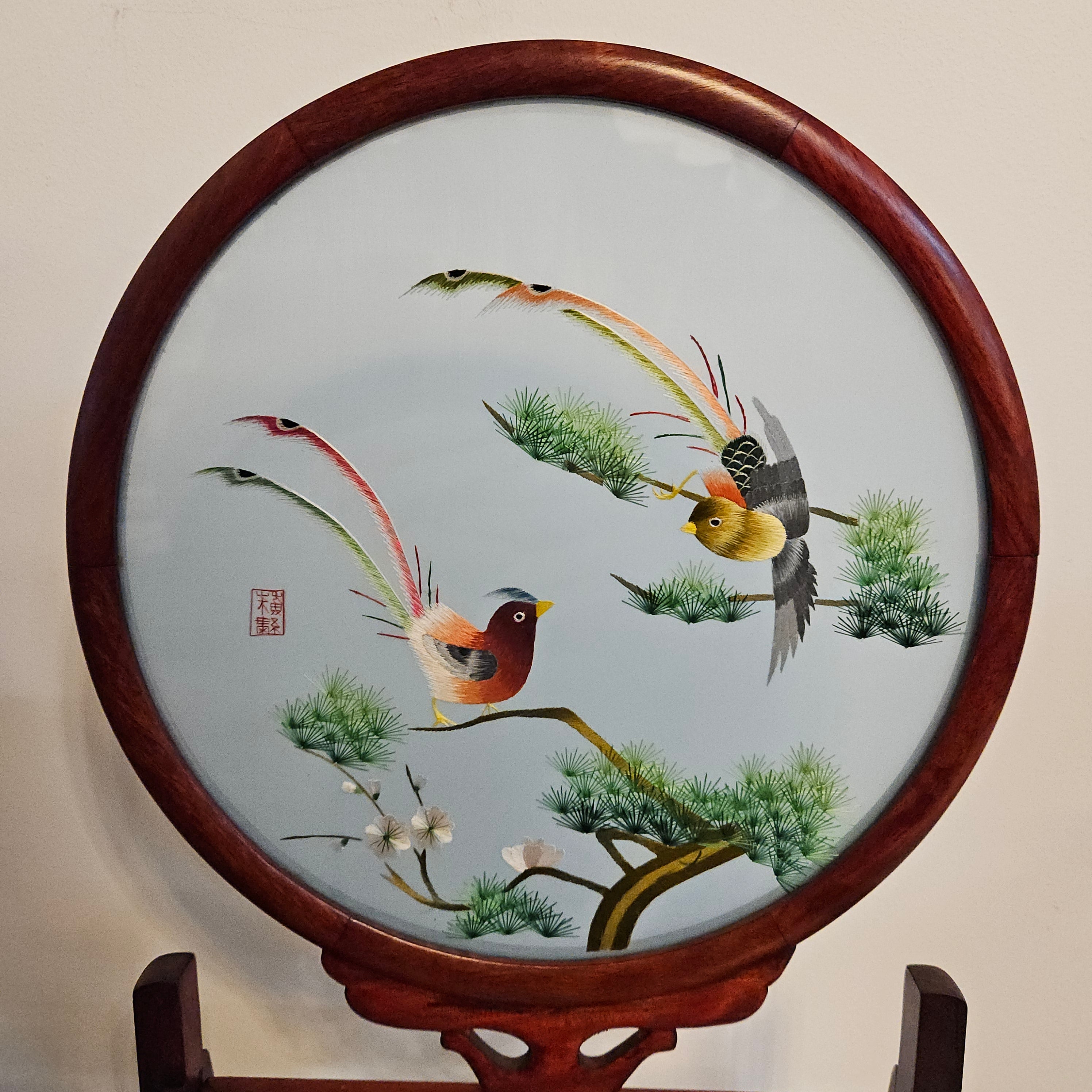 Vintage Chinese Screen on Rosewood Stand | Antique & Vintage | Moonee Ponds Antiques | Australia Wide Delivery