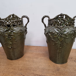 Stunning Pair Of Bronze Art Nouveau Vases by French Sculptor H. Bureau C:1890