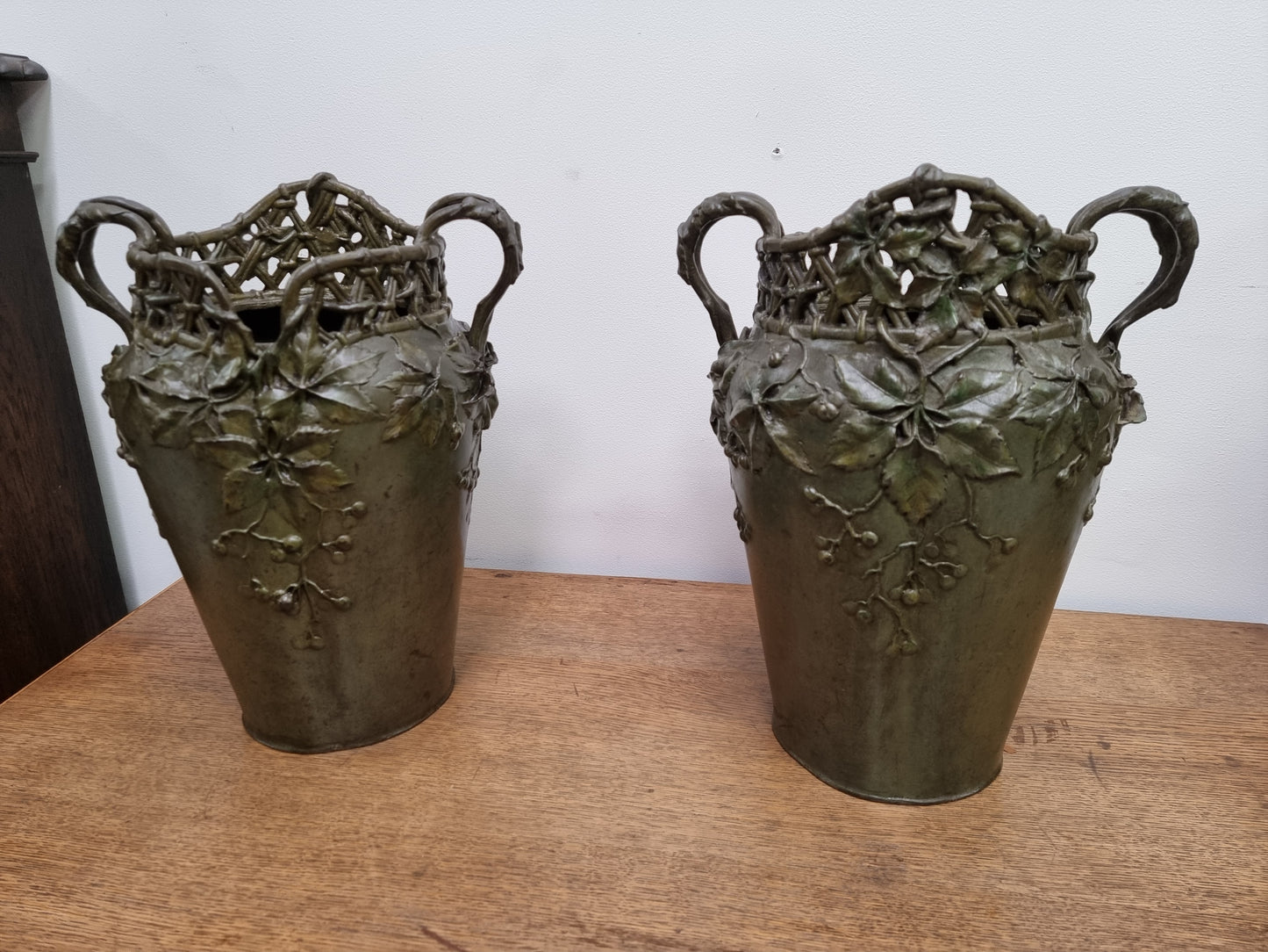 Stunning Pair Of Bronze Art Nouveau Vases by French Sculptor H. Bureau C:1890