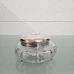Antique Cut Glass & Sterling Silver Lid Dressing Table Bowl