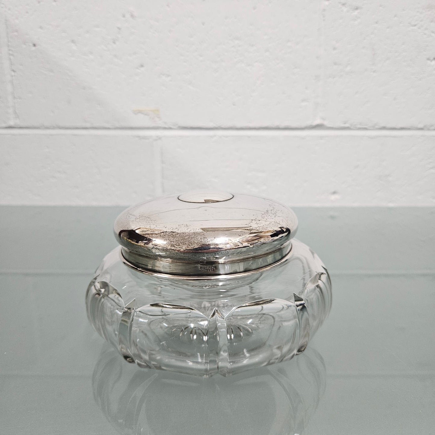 Antique Cut Glass & Sterling Silver Lid Dressing Table Bowl