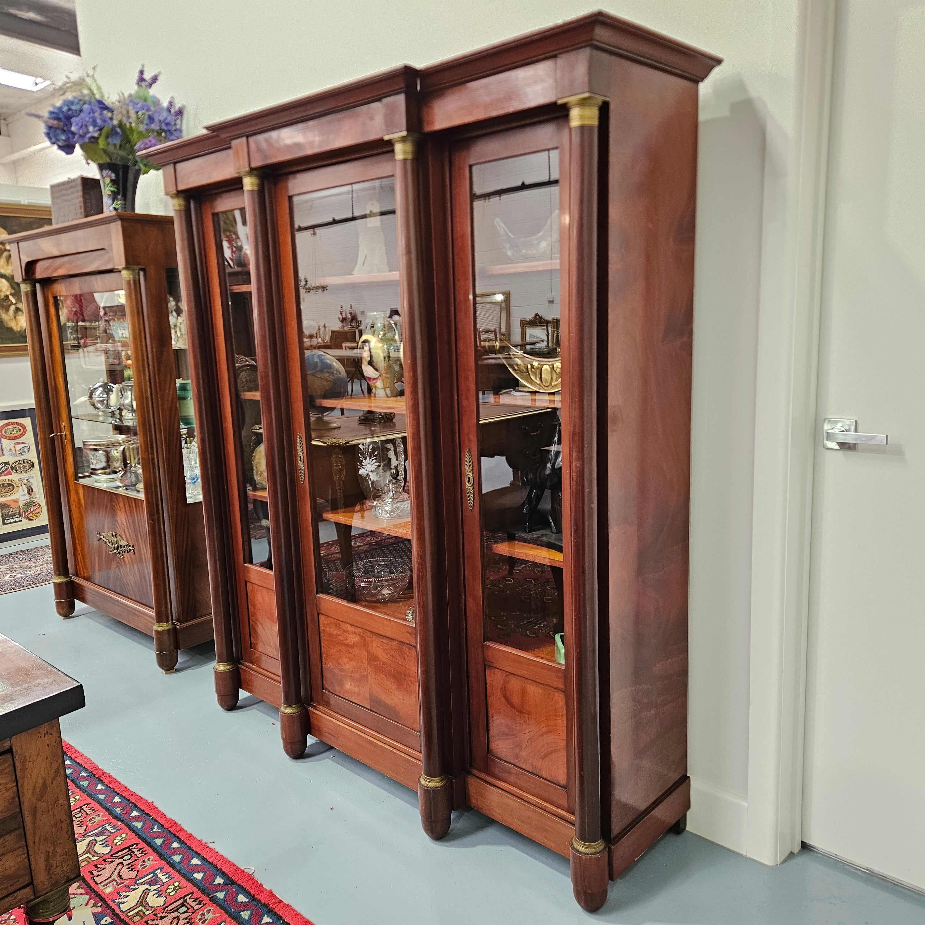 Large Empire Style Mahogany Three Door Display Cabinet