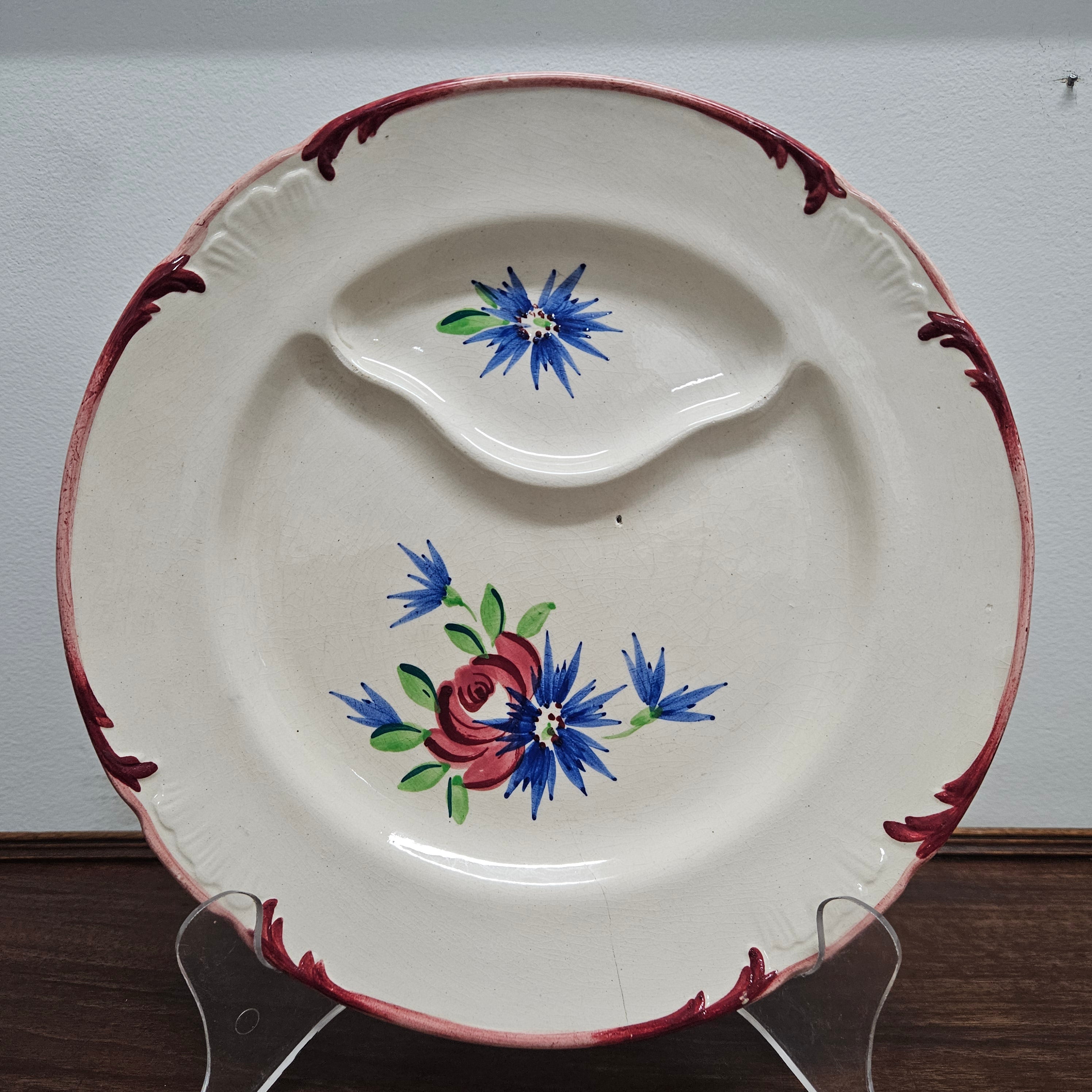 Longchamp French Antique Hand-Painted Ironstone Asparagus Plate