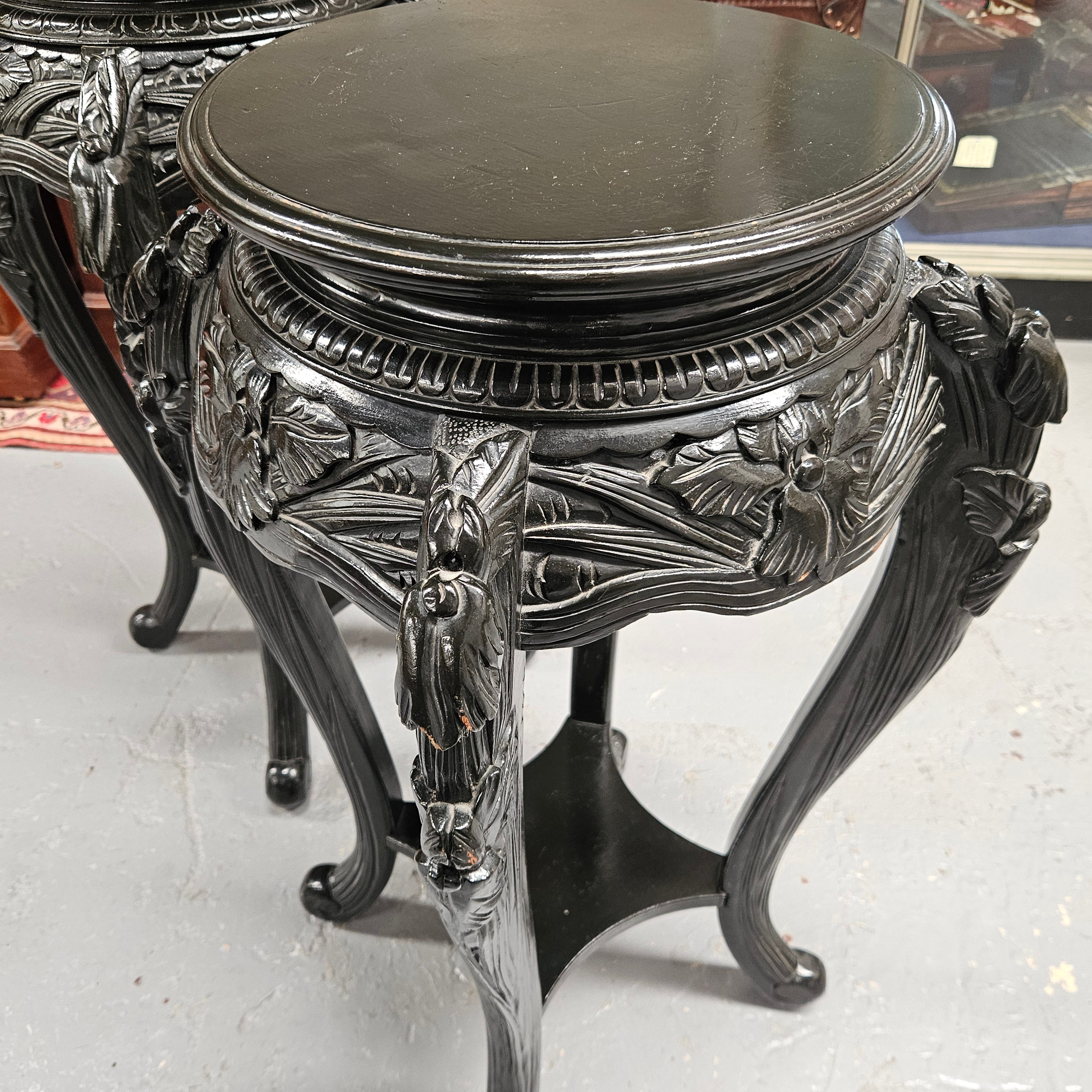 Pair Vintage Chinese Carved Ebonised Pedestals | Antique & Vintage | Moonee Ponds Antiques | Australia Wide