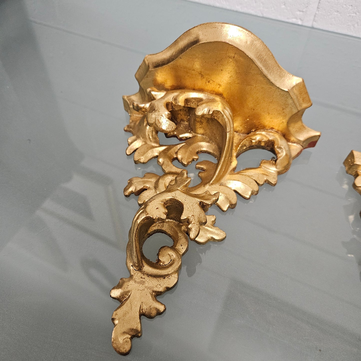 Pair Of Gilt & Wood Carved Wall Shelf Brackets