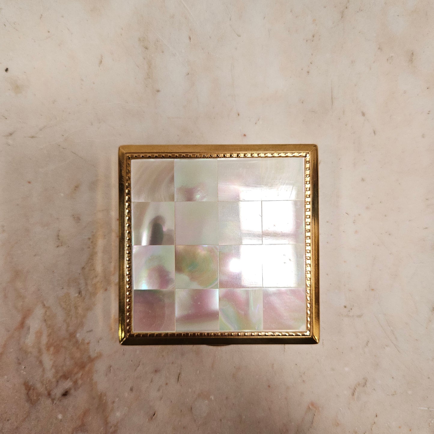 Beautiful "Melissa" Powder Compact With Mother Of Pearl Top