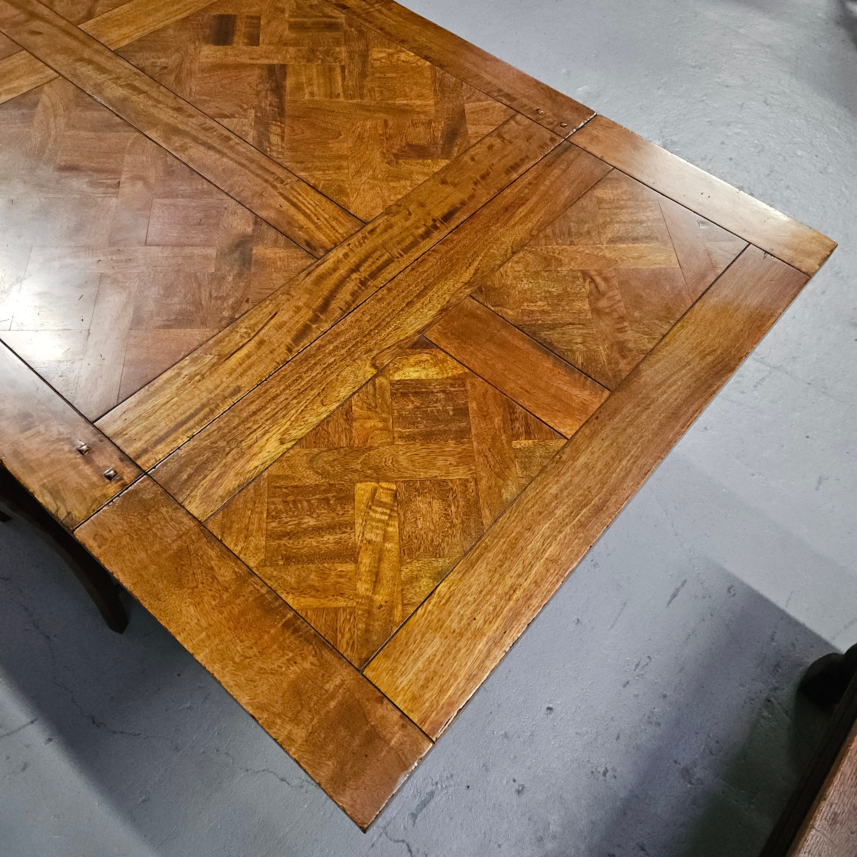French Style Parquetry Top Fruit wood Farmhouse Extension Table | Antique & Vintage | Moonee Ponds Antiques | Australia Wide Delivery