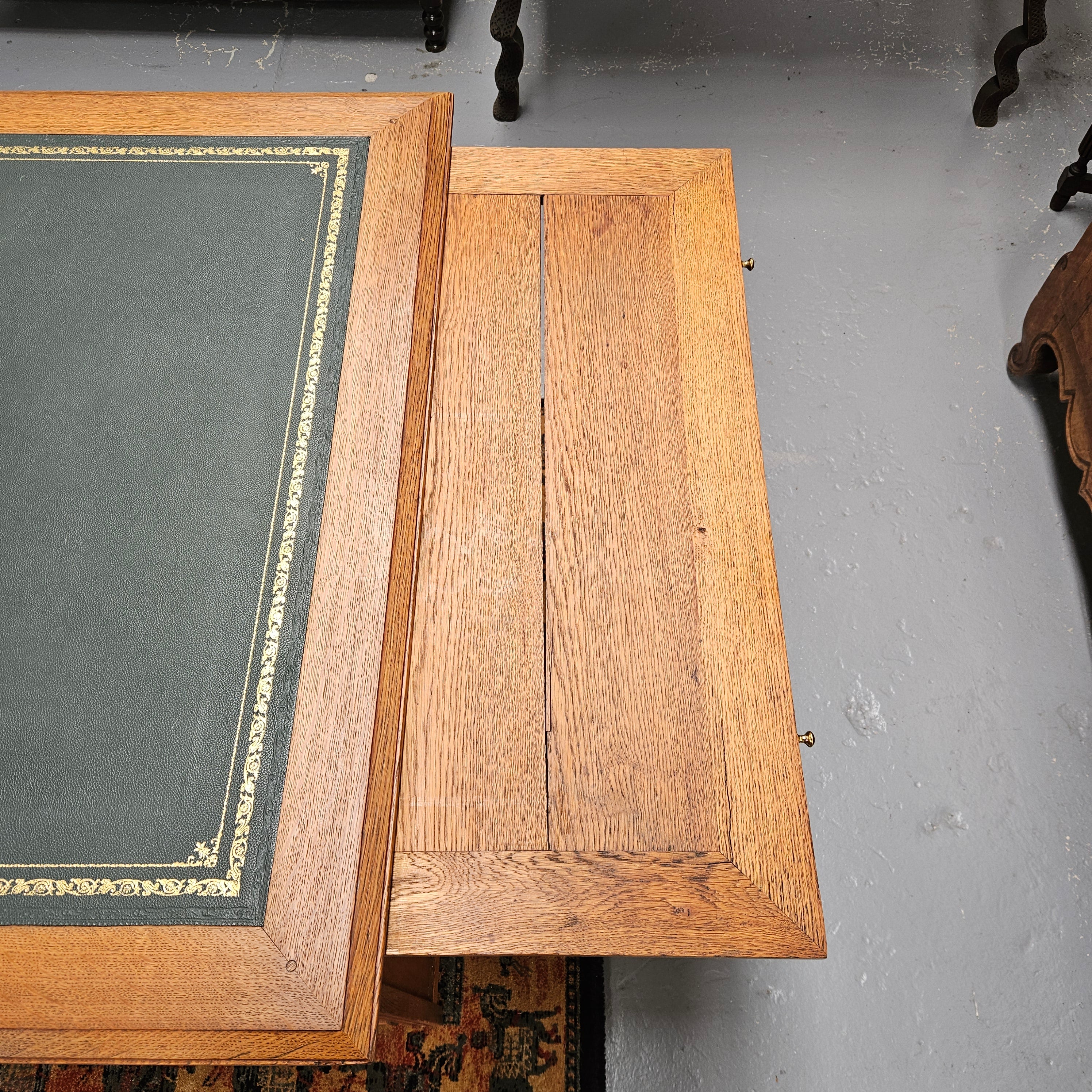 French Oak Art Deco Full Partners Desk With Leather Top | Antique & Vintage | Moonee Ponds Antiques | Australia Wide Delivery
