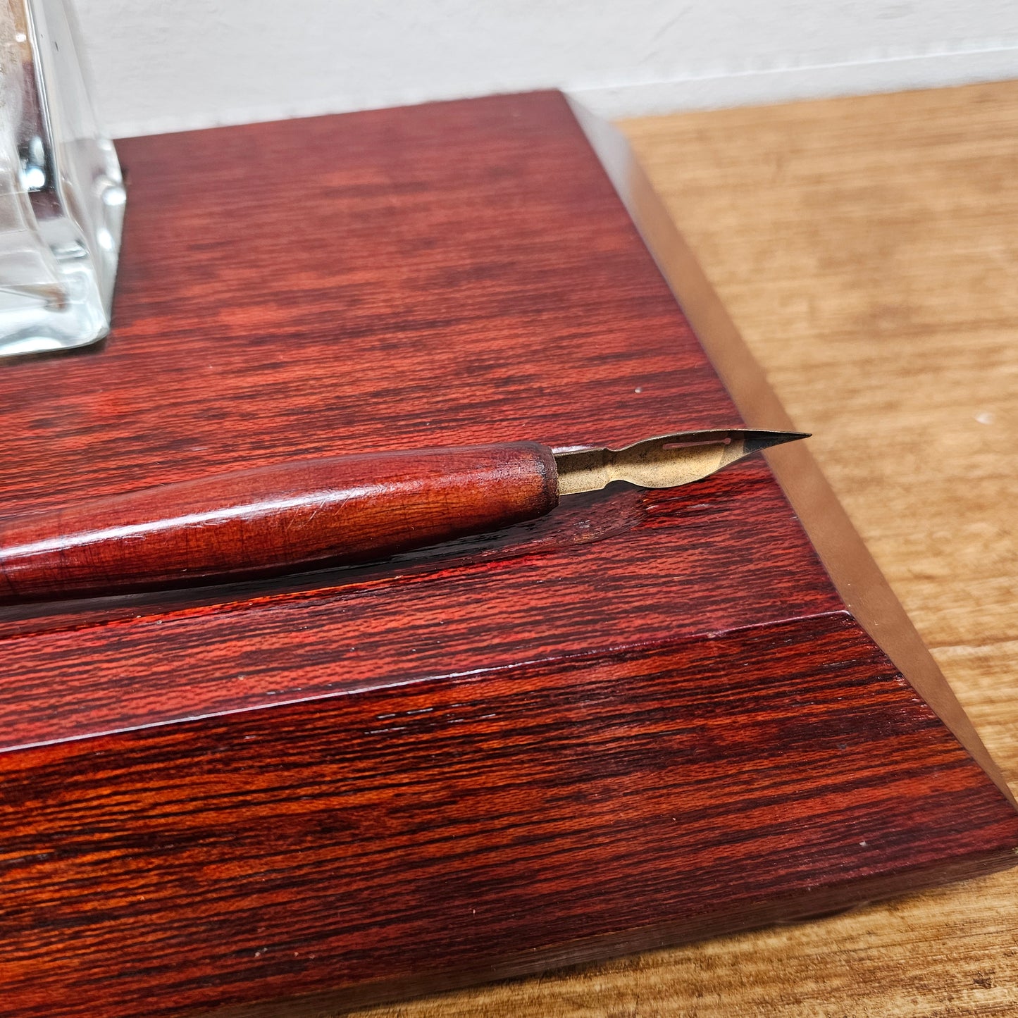 Antique Mahogany Ink Stand With Pen