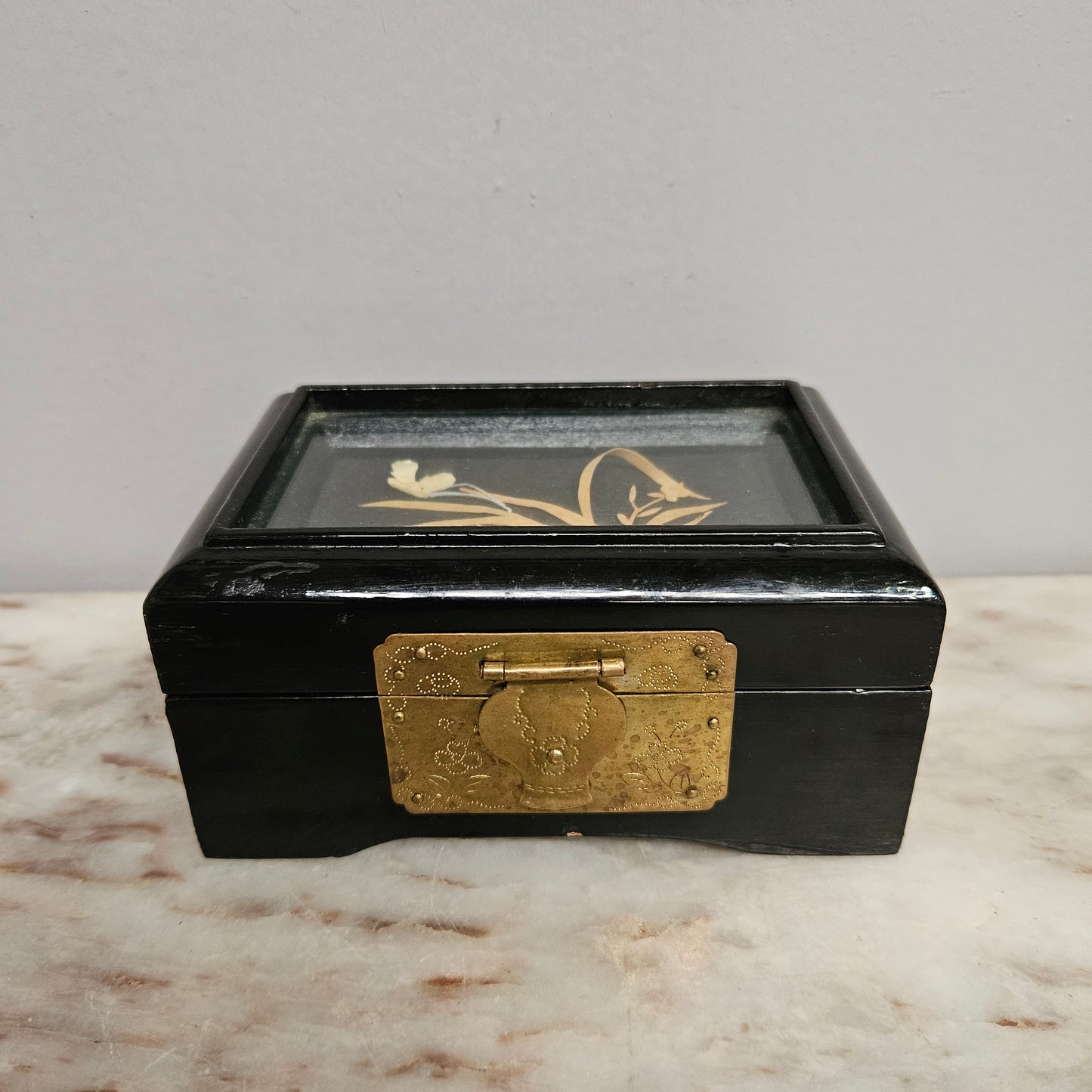 Chinese Lacquer & Brass Trinket Box