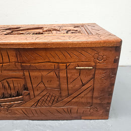 Small Oriental Carved Camphor Wood Chest