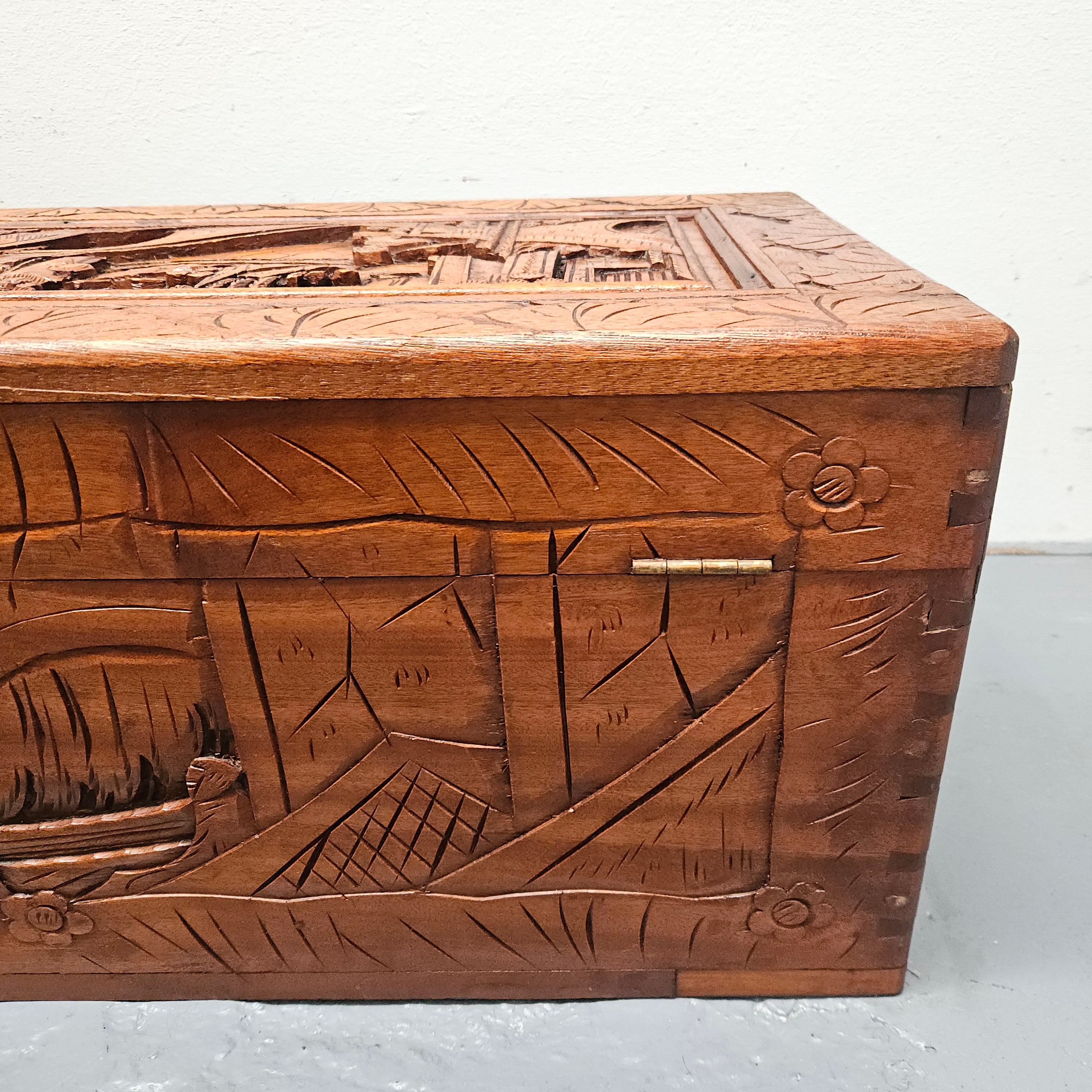 Small Oriental Carved Camphor Wood Chest | Antique & Vintage | Moonee Ponds Antiques | Australia Wide Delivery