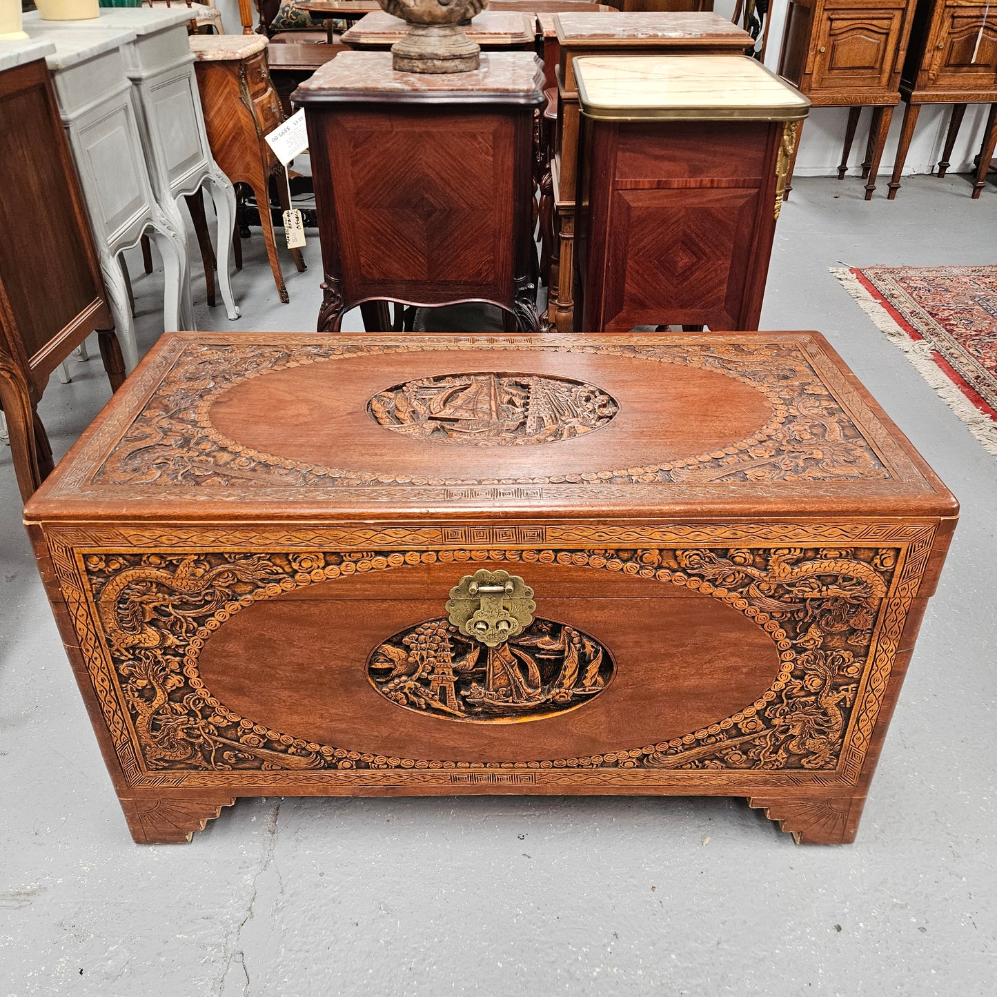 Oriental Carved Camphor Wood Chest