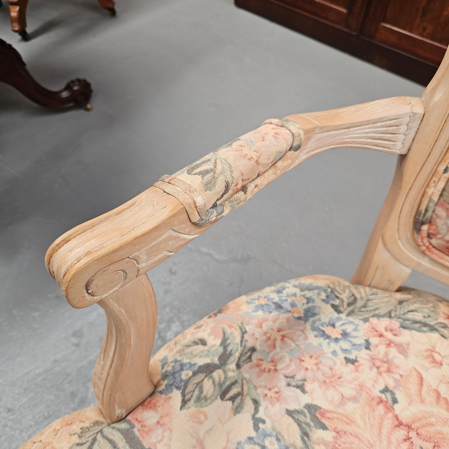 Vintage Whitewash Provincial Style Armchair