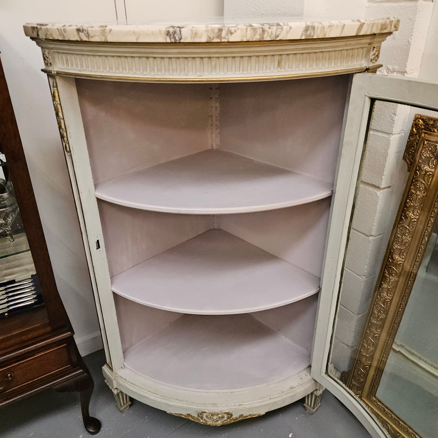 Louis XVI Style Signed Paris Marble Top Corner Cabinet